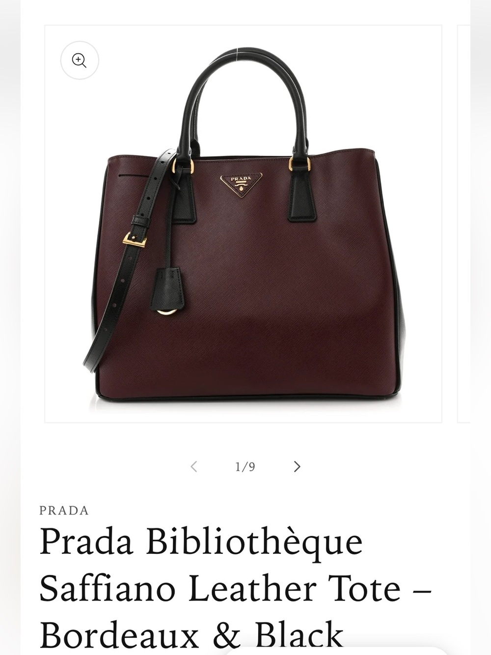 Prada Burgundy (Bordeaux) & Black Saffiano Leather Tote